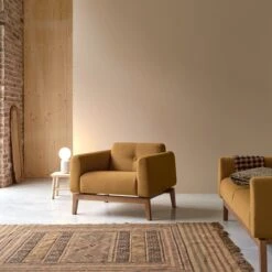 Bjorn - Fauteuil En Chêne Massif Et Tissu Moutarde