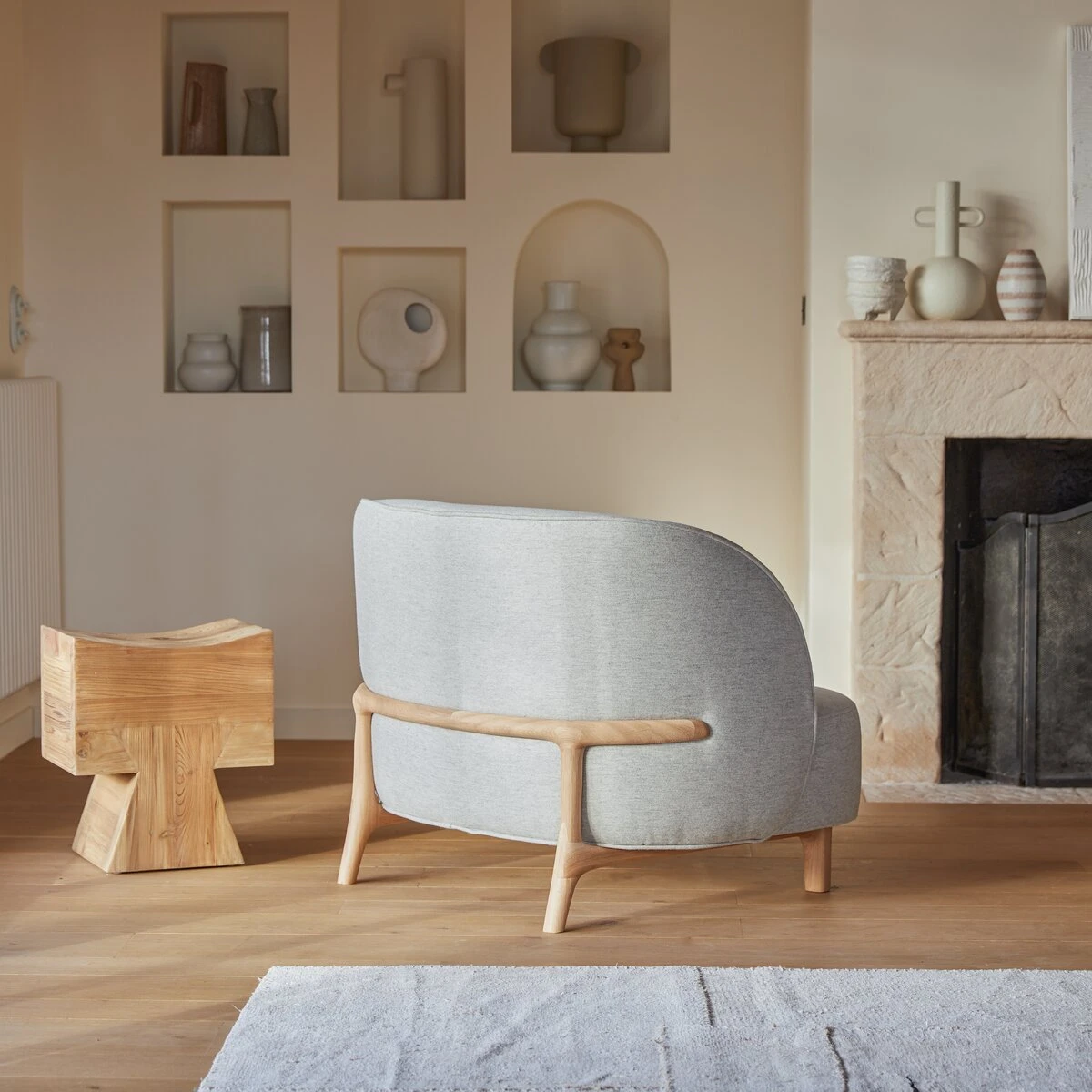 Hoya - Fauteuil En ChĂȘne Massif Et Tissu Gris â Image 4