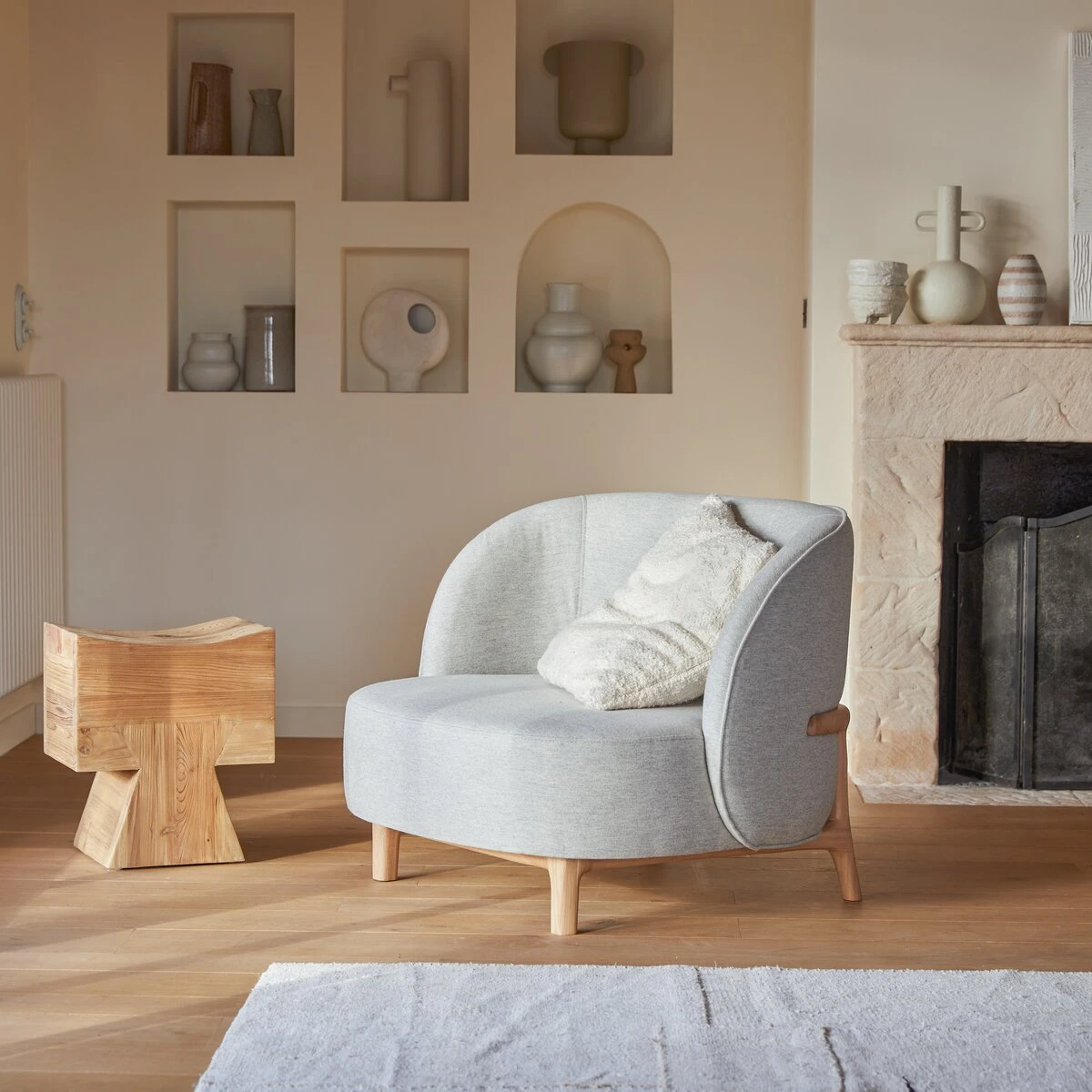 Hoya - Fauteuil En ChĂȘne Massif Et Tissu Gris