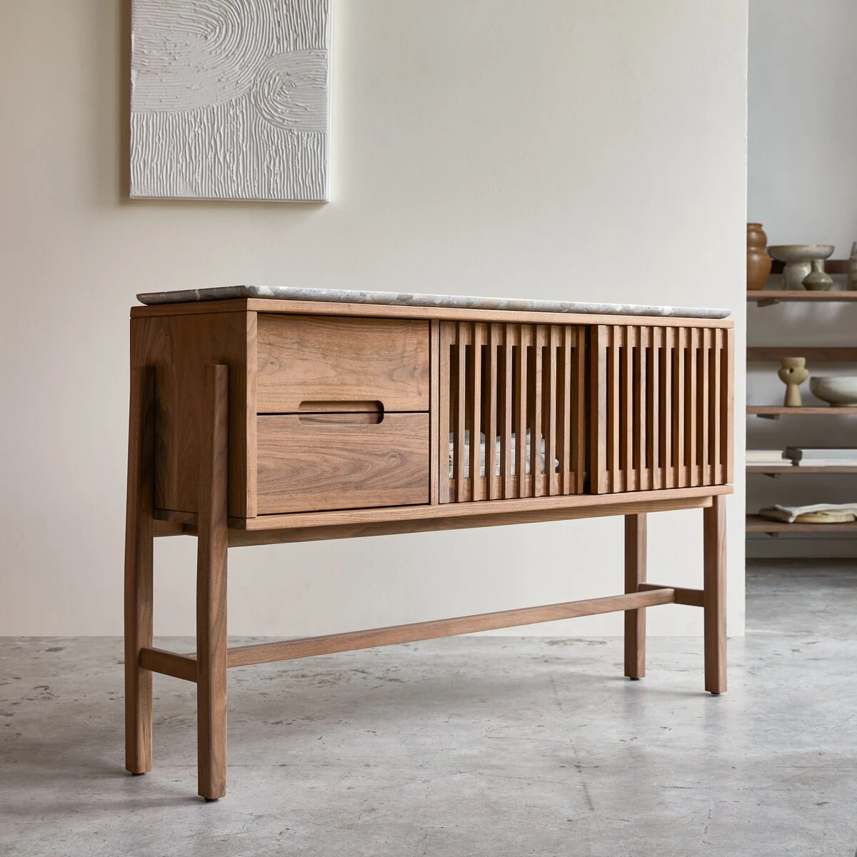 Isaure - Console En Noyer Massif Et Terrazzo Premium – Image 4