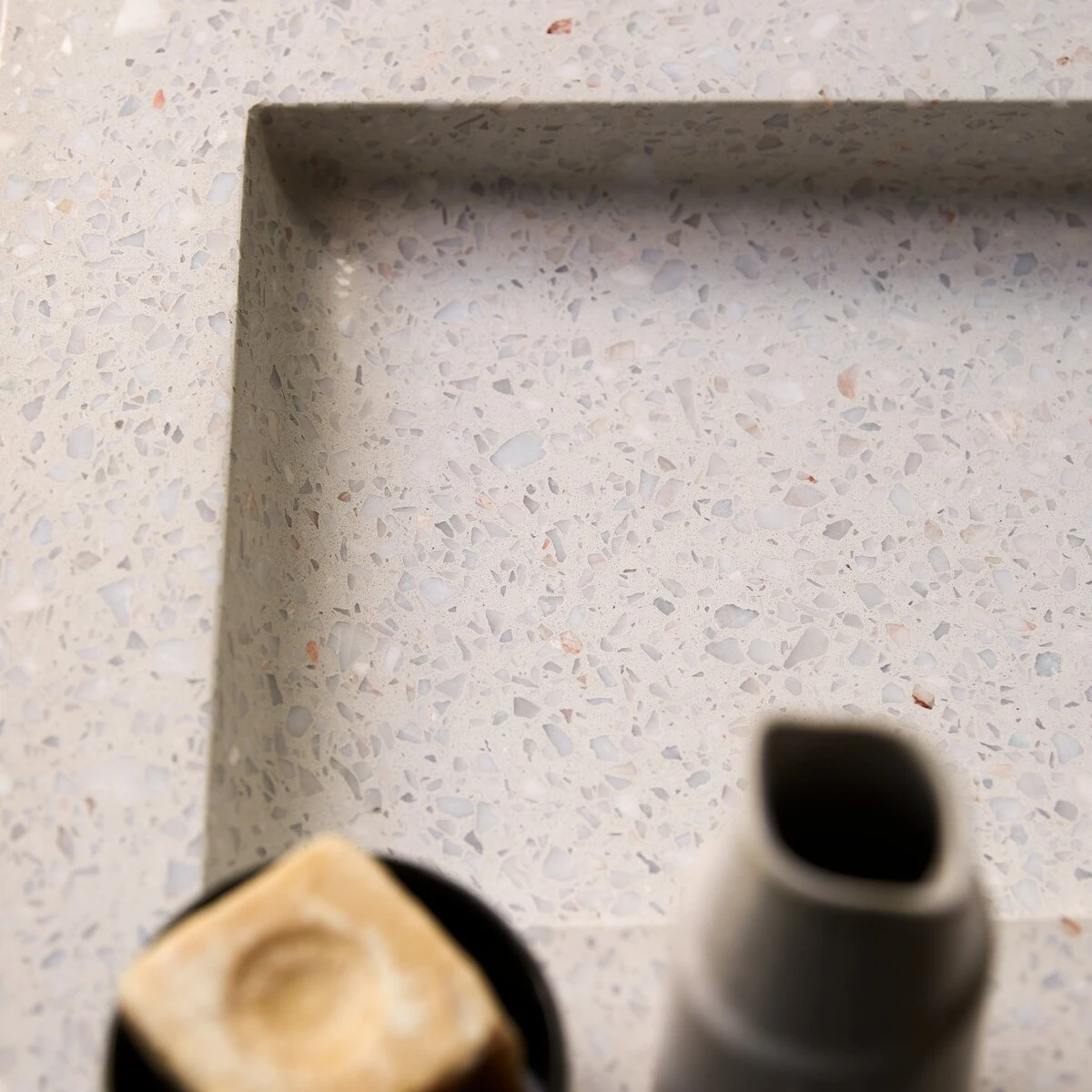 Edgar - Meuble Salle De Bain En Noyer Massif Et Terrazzo Premium Moon 80 Cm – Image 2