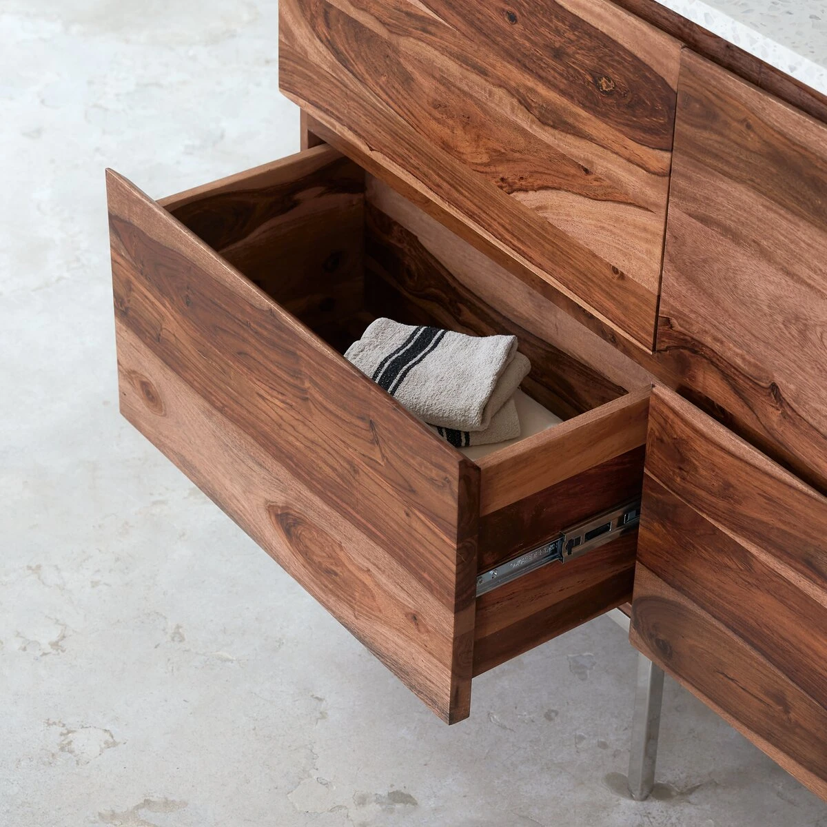 Nova - Meuble Salle De Bain En Palissandre Massif Et Terrazzo Premium Moon 120 – Image 3