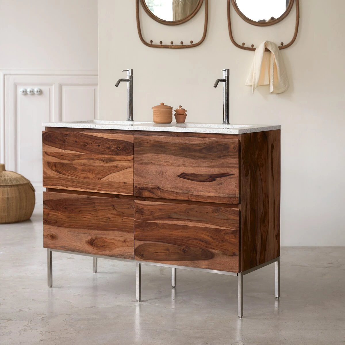 Nova - Meuble Salle De Bain En Palissandre Massif Et Terrazzo Premium Moon 120 – Image 5