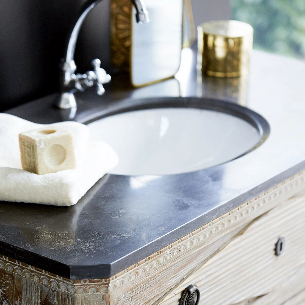 Emily - Meuble Salle De Bain En Pin Massif Et Pierre 100 Cm – Image 3