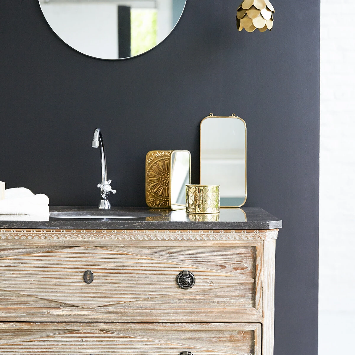 Emily - Meuble Salle De Bain En Pin Massif Et Pierre 100 Cm – Image 4