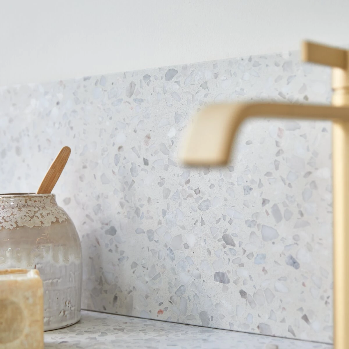 Edgar - Meuble Salle De Bain En Teck Massif Et Terrazzo Premium Moon 120 Cm – Image 7