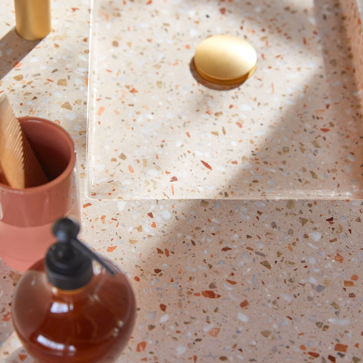 Edgar - Meuble Salle De Bain En Teck Massif Et Terrazzo Premium Pink 120 Cm – Image 2