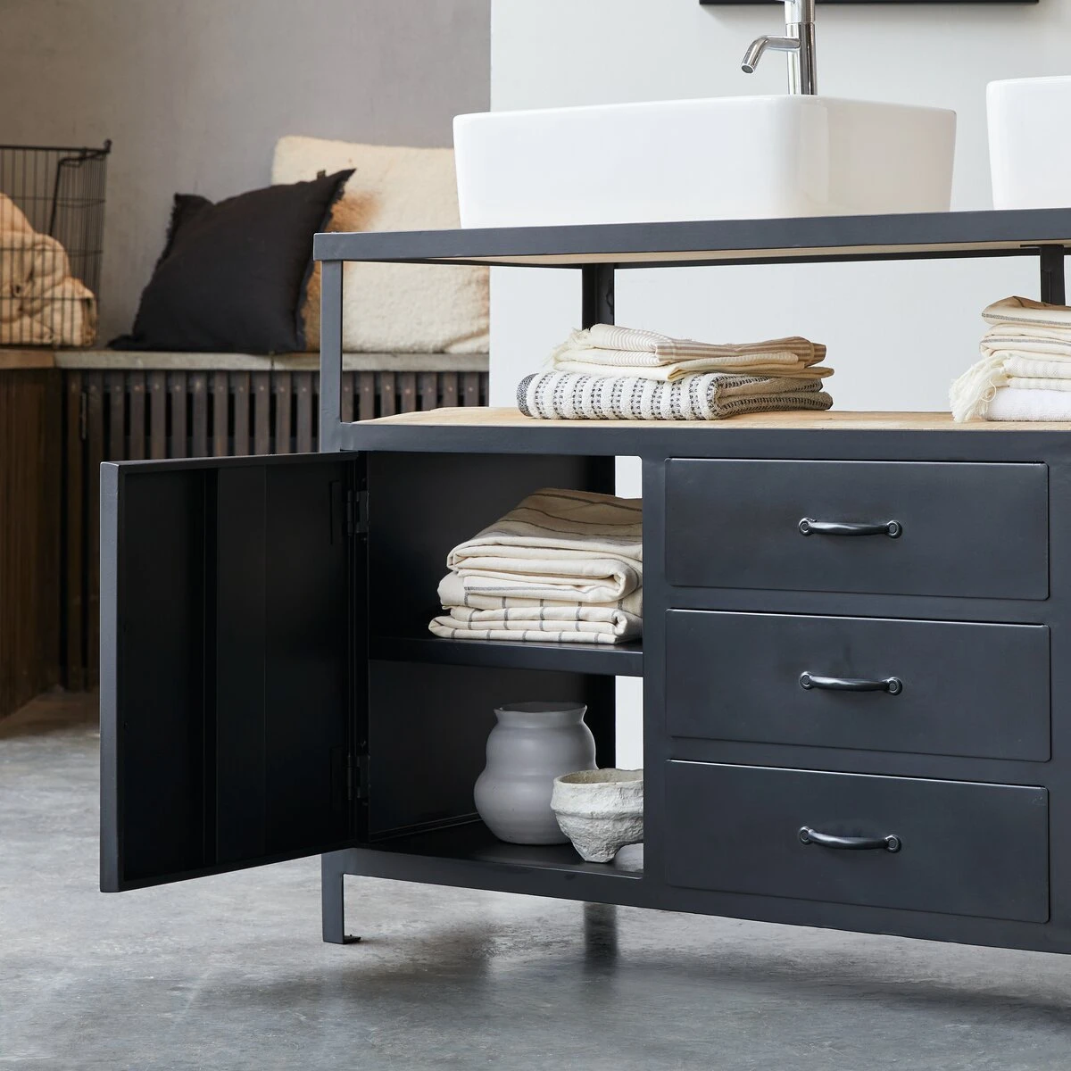 Industriel - Meuble Sous Vasque En Manguier Massif Et Métal 140 Cm – Image 5