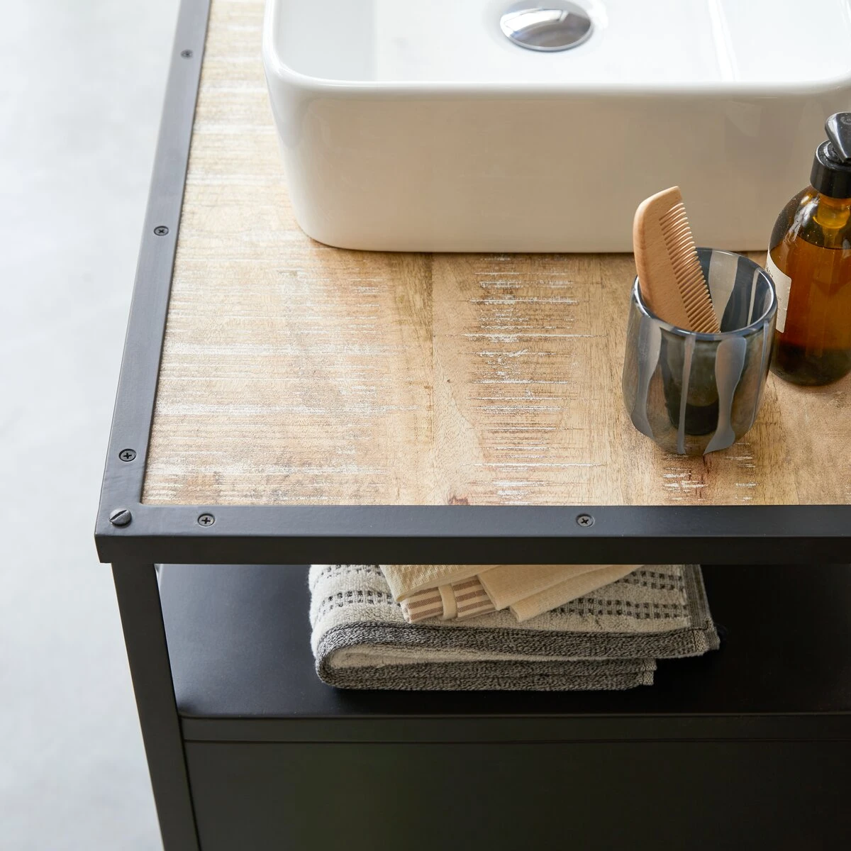 Industriel - Meuble Sous Vasque En Manguier Massif Et Métal 95 Cm – Image 2