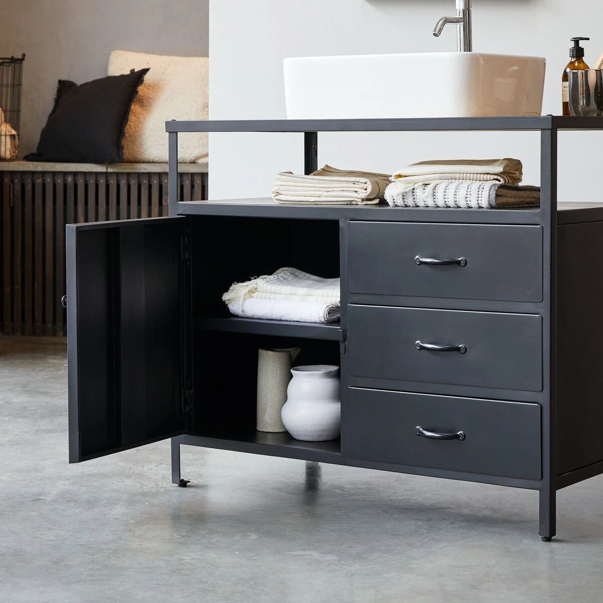 Industriel - Meuble Sous Vasque En Manguier Massif Et Métal 95 Cm – Image 3