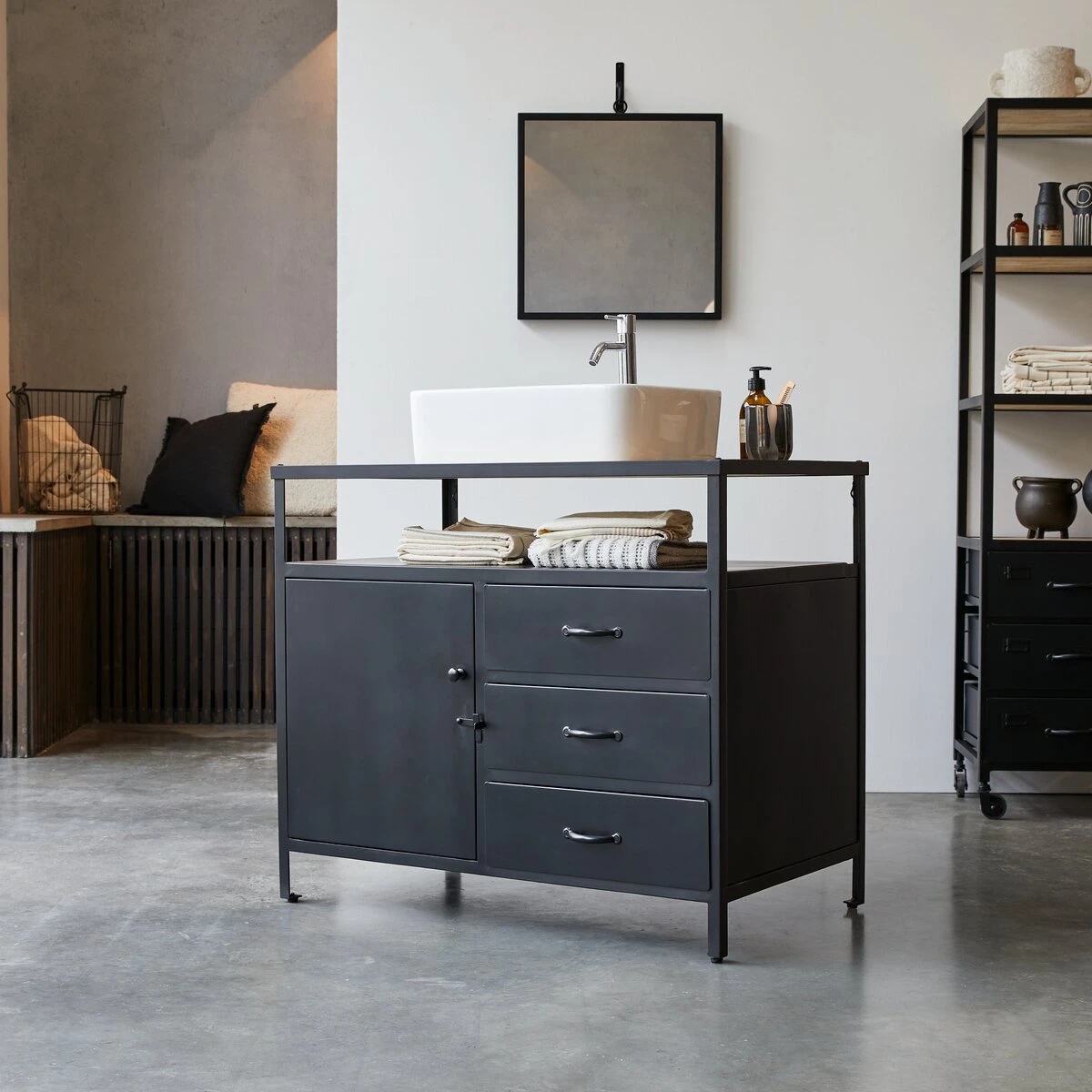 Industriel - Meuble Sous Vasque En Manguier Massif Et Métal 95 Cm – Image 4